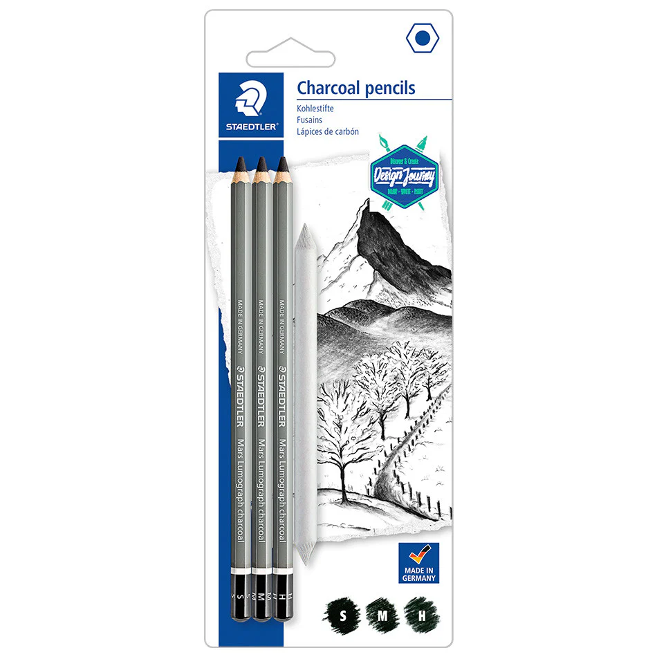 Staedtler Mars Lumograph Charcoal Set of 3 + Blender