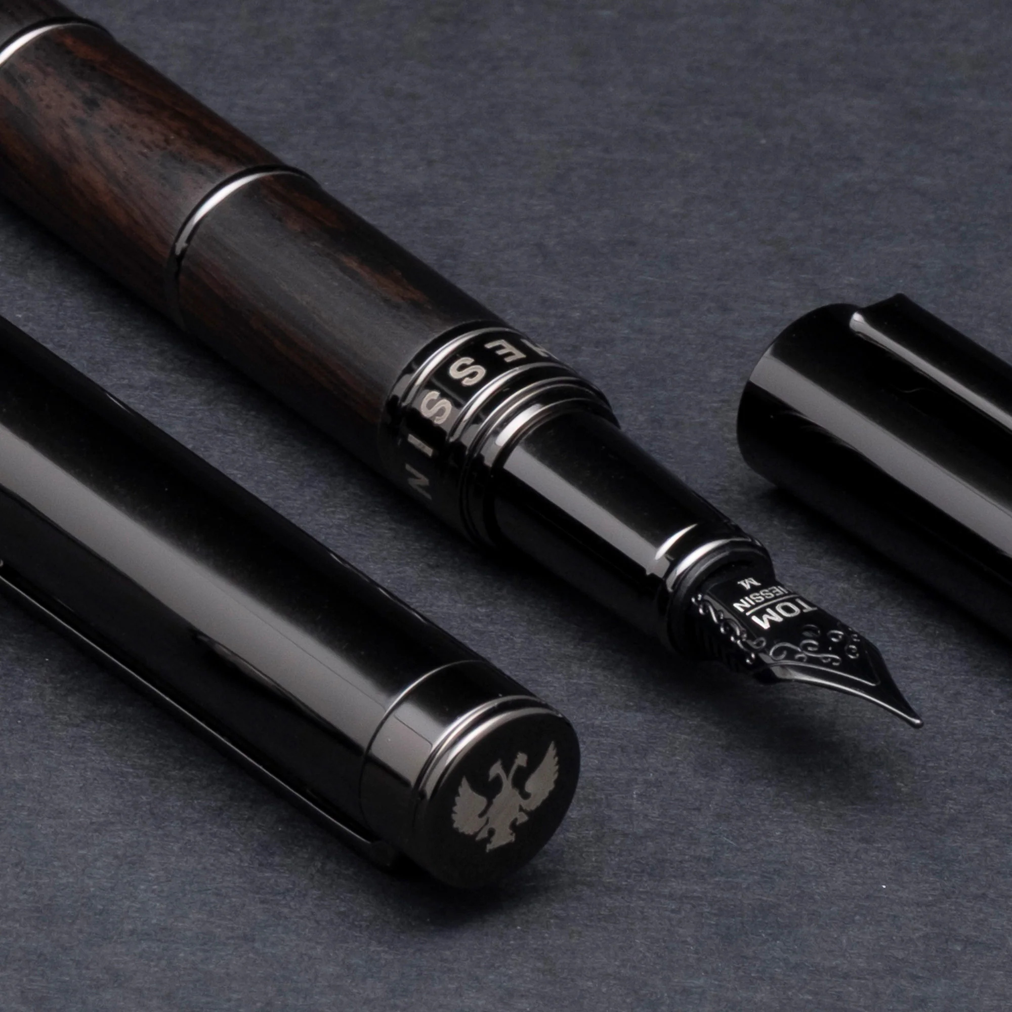 Tom Hessin Revolution Fountain Pen Charcoal Black Wood Barrel with Gunmetal Trim - Image 7