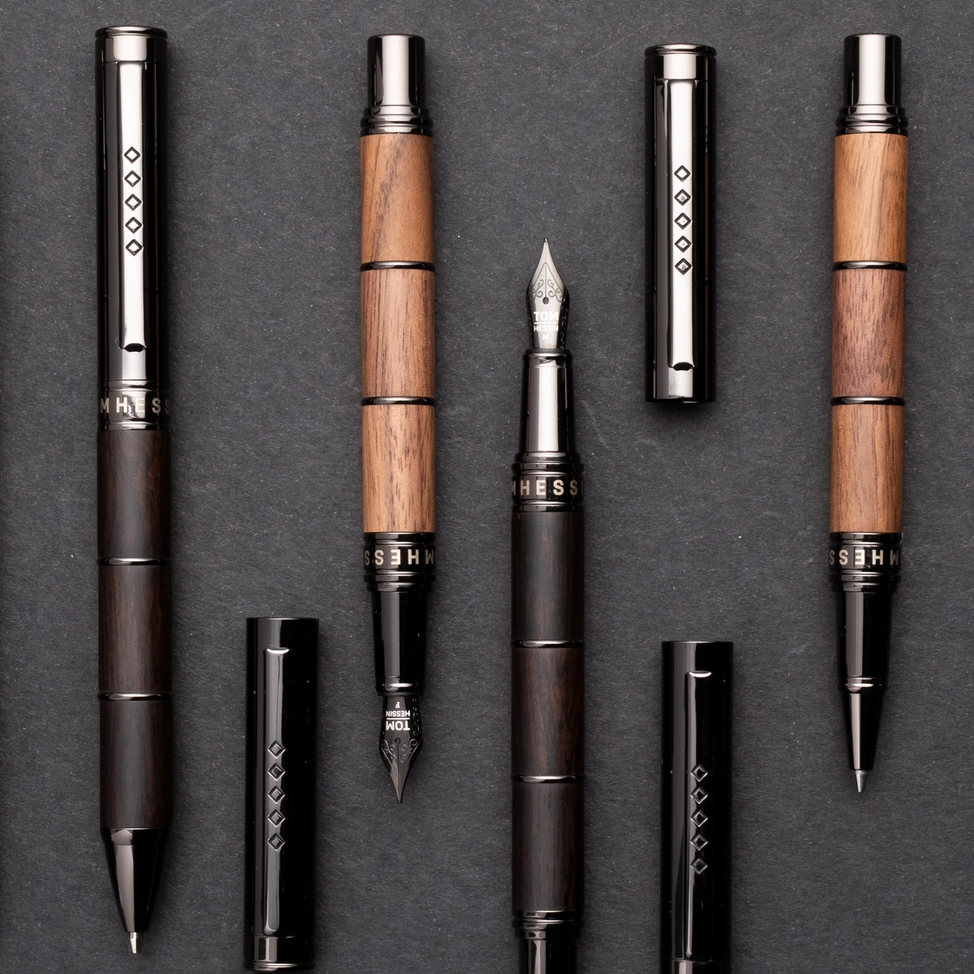 Tom Hessin Revolution Rollerball Pen Rustic Wood Barrel with Gunmetal Trim - Image 5