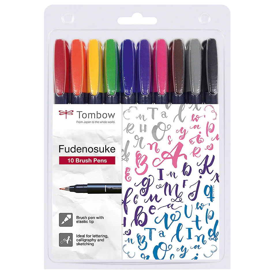 Tombow Fudenosuke Brush Pen Assorted Set of 10