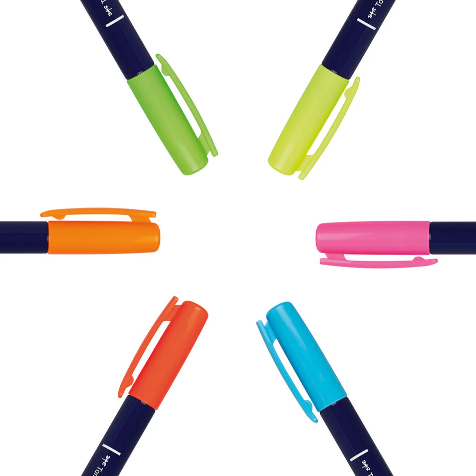 Tombow Fudenosuke Neon Colour Brush Pen Assorted Set of 6 - Image 2