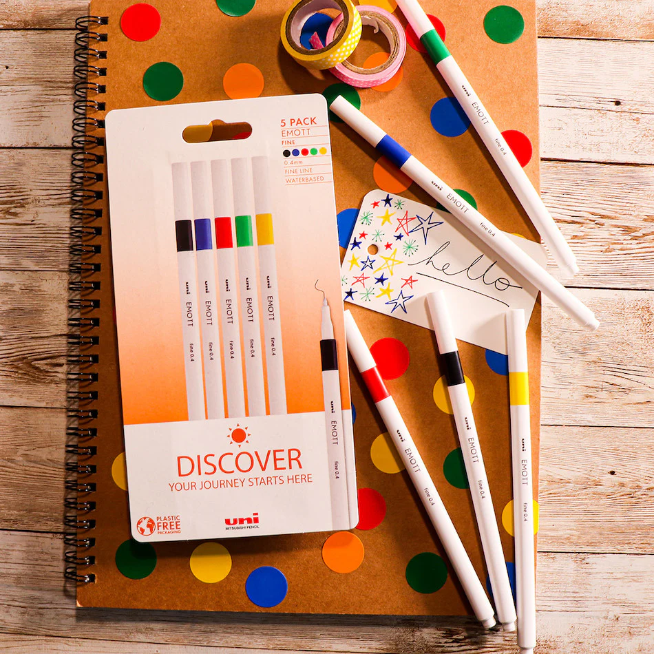 Uni-ball On Point Emott Coloured Pen 5 Pack Discover - Image 2