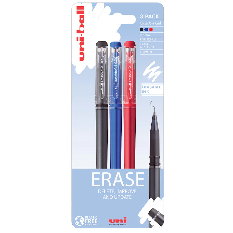 Uni-ball On Point Rollerball Pen Erasable Ink Capped 3 Pack