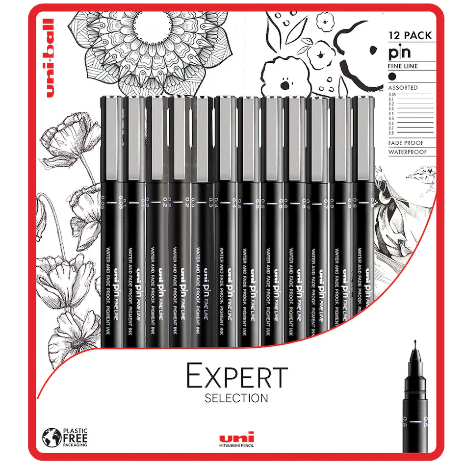 Uni-ball PIN Drawing Pen Expert Selection Set of 12