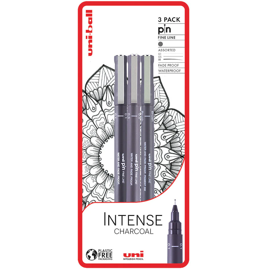 Uni-ball PIN Drawing Pen Intense Charcoal Set of 3