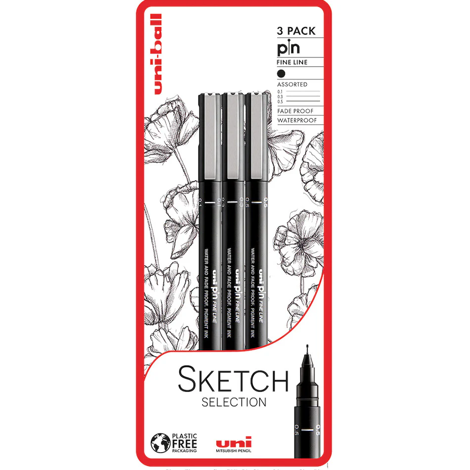 Uni-ball PIN Drawing Pen Sketch Selection Set of 3