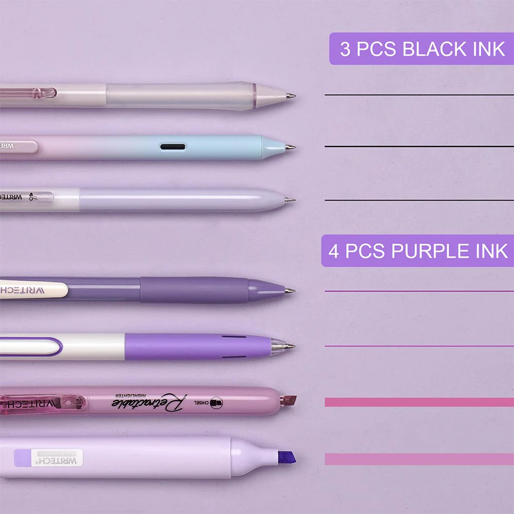 WRITECH 7 Piece Writing Set Purple and Black - Image 5