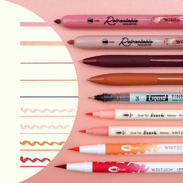 WRITECH 9 Piece Journal Kit with Pencil Case Red and Pink - Image 3