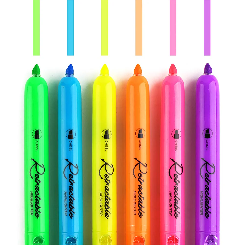 WRITECH Retractable Highlighter Set of 6 Assorted Colours - Image 2