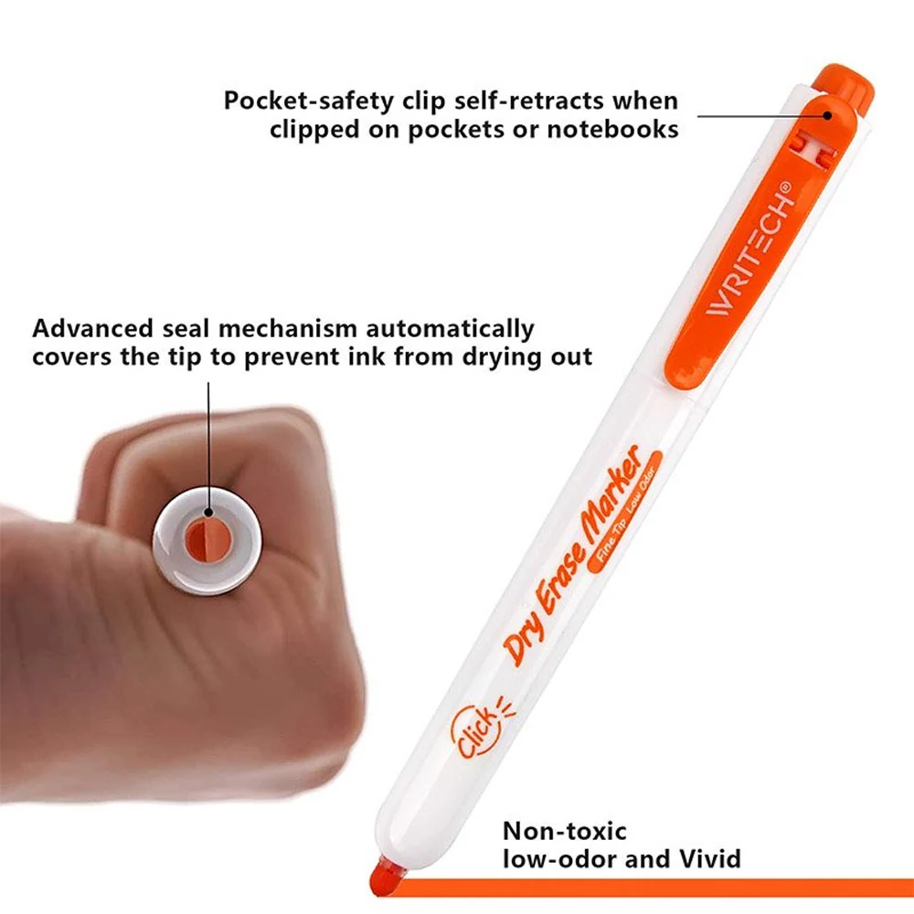 WRITECH Retractable Whiteboard Marker Pack of 6 Assorted Colours - Image 2