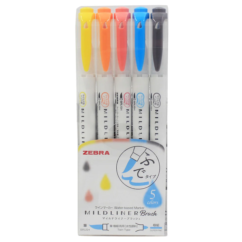 Zebra Mildliner Brush Pen 0.5-0.7mm Set of 5 - Image 2