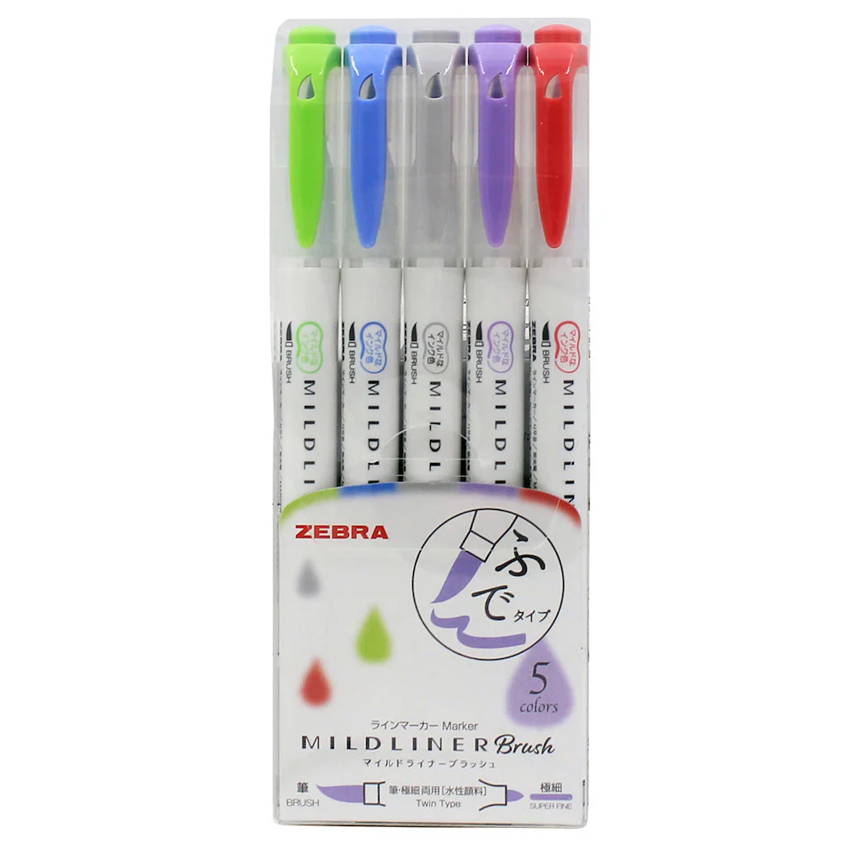 Zebra Mildliner Brush Pen 0.5-0.7mm Set of 5 - Image 5